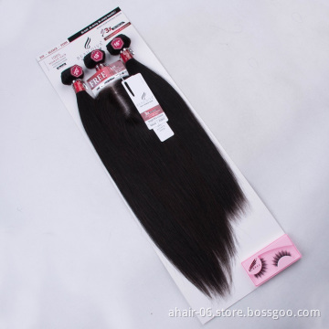 Hot Sale 100% Real Human Raw Brazilian Virgin Hair, One Pack Solut Human 60g 60g 55g Straight Hair Bundles With Lace Closure